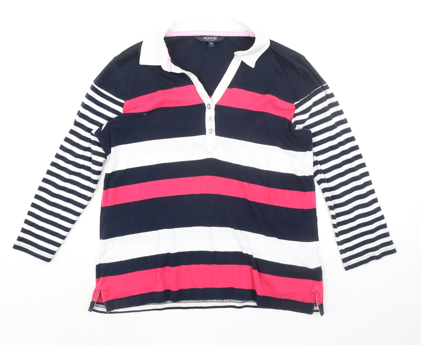 Maine Womens Multicoloured Striped 100% Cotton Basic Polo Size 14 Collared