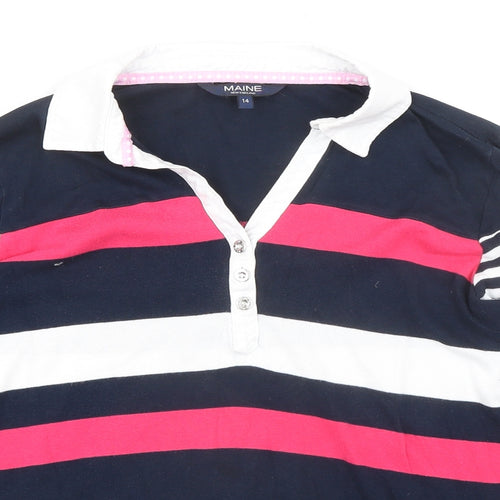 Maine Womens Multicoloured Striped 100% Cotton Basic Polo Size 14 Collared