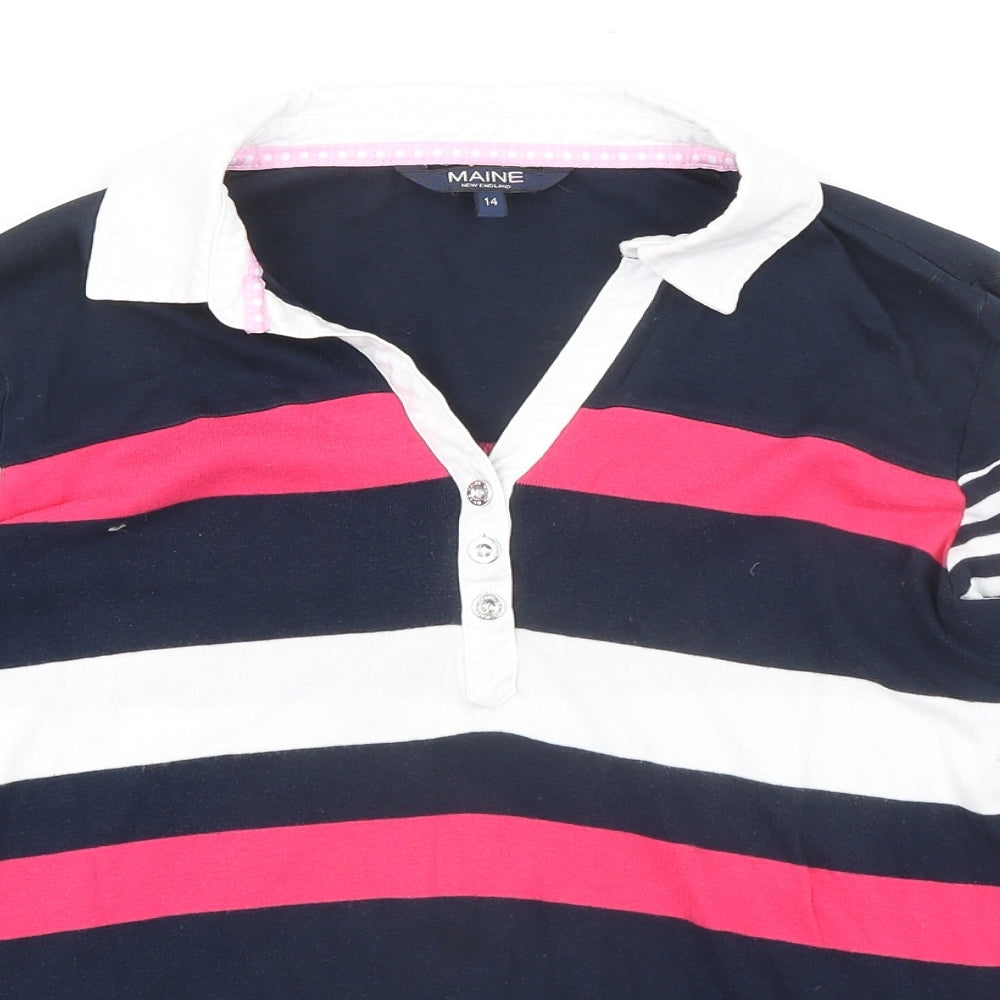 Maine Womens Multicoloured Striped 100% Cotton Basic Polo Size 14 Collared