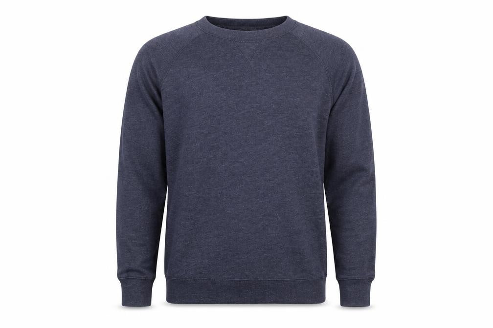 Front view of Triblend Sweats men’s blue cotton pullover sweatshirt, size M