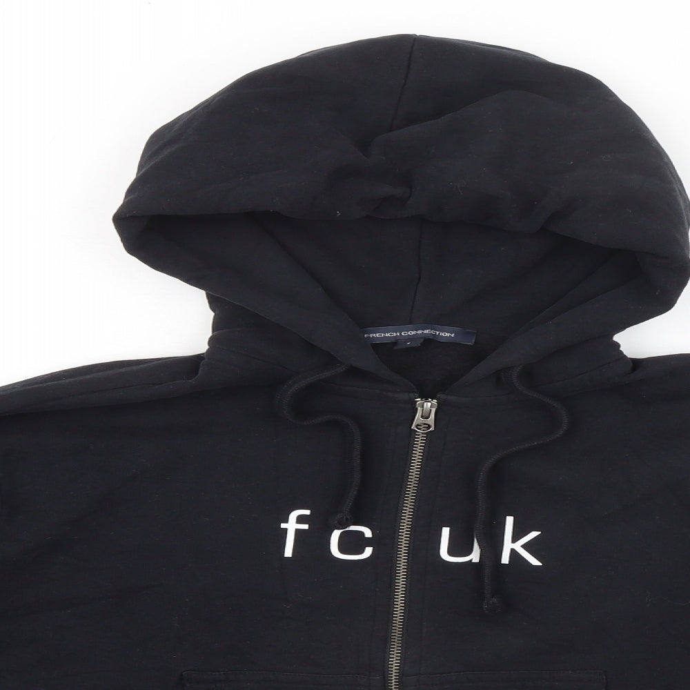 French Connection Womens Black Cotton Full Zip Hoodie Size S Zip - fcuk