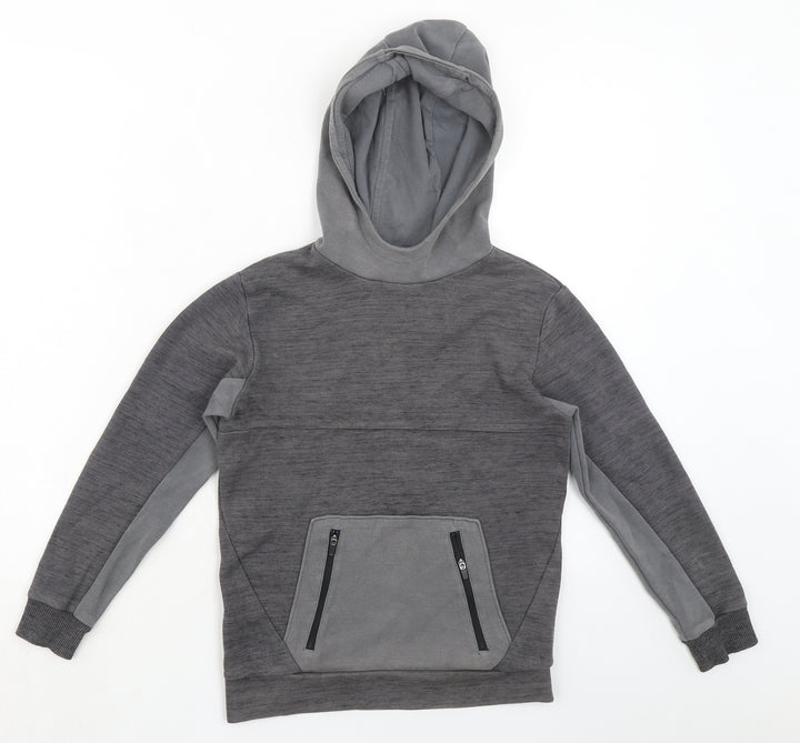 Marks and Spencer Girls Grey Cotton Pullover Hoodie Size 9-10 Years Pullover