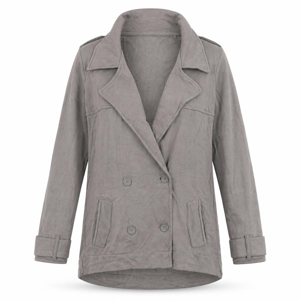 Front view of Next women’s grey cotton overcoat jacket, size UK 10, button