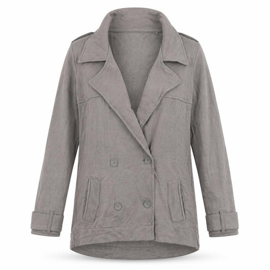 Front view of Next women’s grey cotton overcoat jacket, size UK 10, button