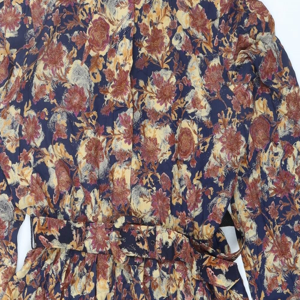 Marks and Spencer Womens Multicoloured Geometric Polyester A-Line Size 14 Round Neck Button