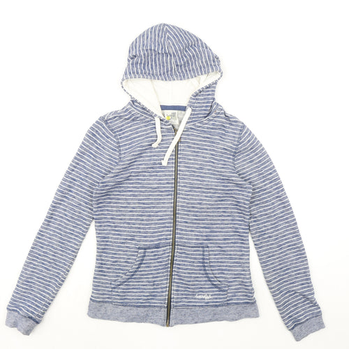 Weird Fish Womens Blue Striped 100% Cotton Full Zip Hoodie Size 8 Zip