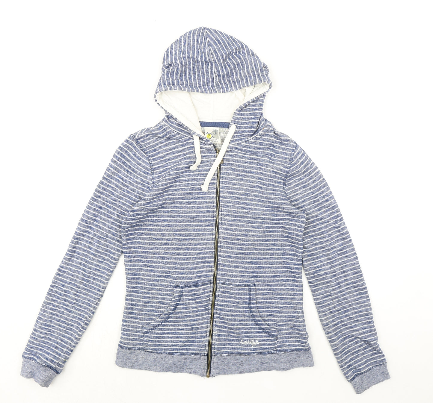 Weird Fish Womens Blue Striped 100% Cotton Full Zip Hoodie Size 8 Zip
