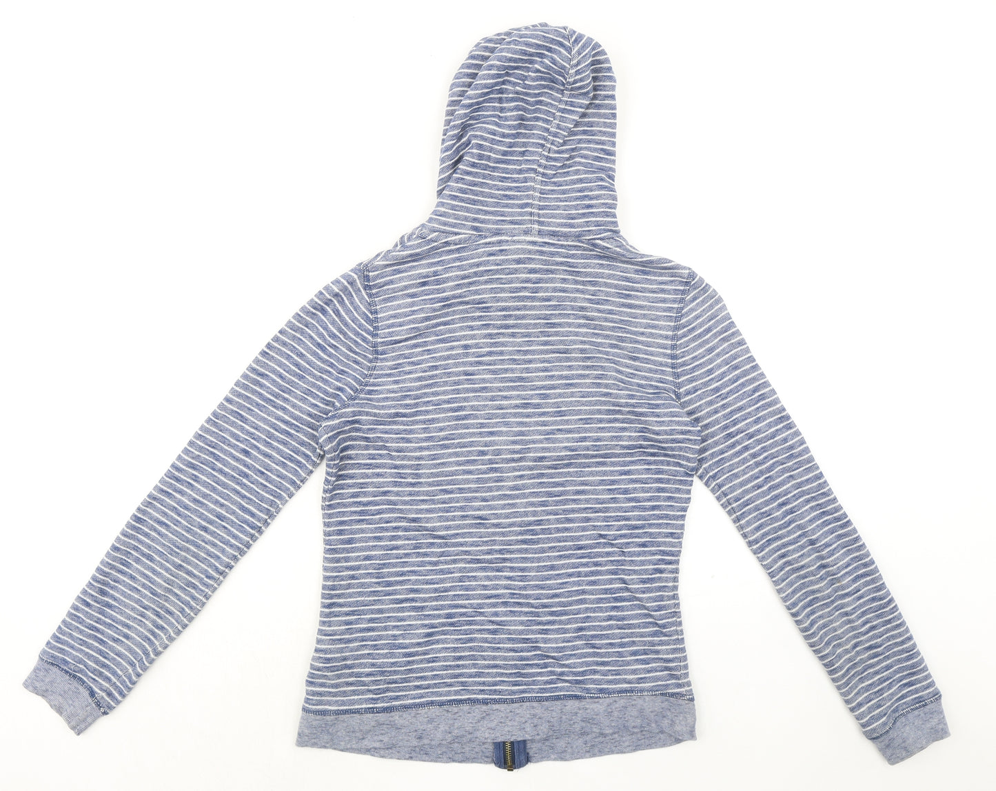 Weird Fish Womens Blue Striped 100% Cotton Full Zip Hoodie Size 8 Zip