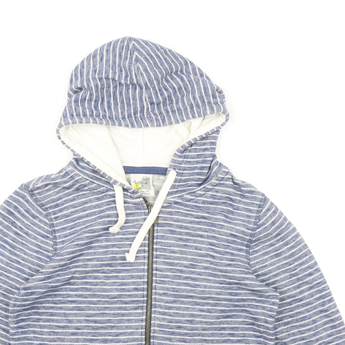Weird Fish Womens Blue Striped 100% Cotton Full Zip Hoodie Size 8 Zip
