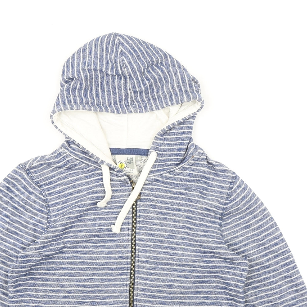 Weird Fish Womens Blue Striped 100% Cotton Full Zip Hoodie Size 8 Zip