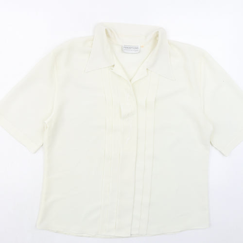 Perceptions Womens Ivory Polyester Basic Button-Up Size 14 Collared