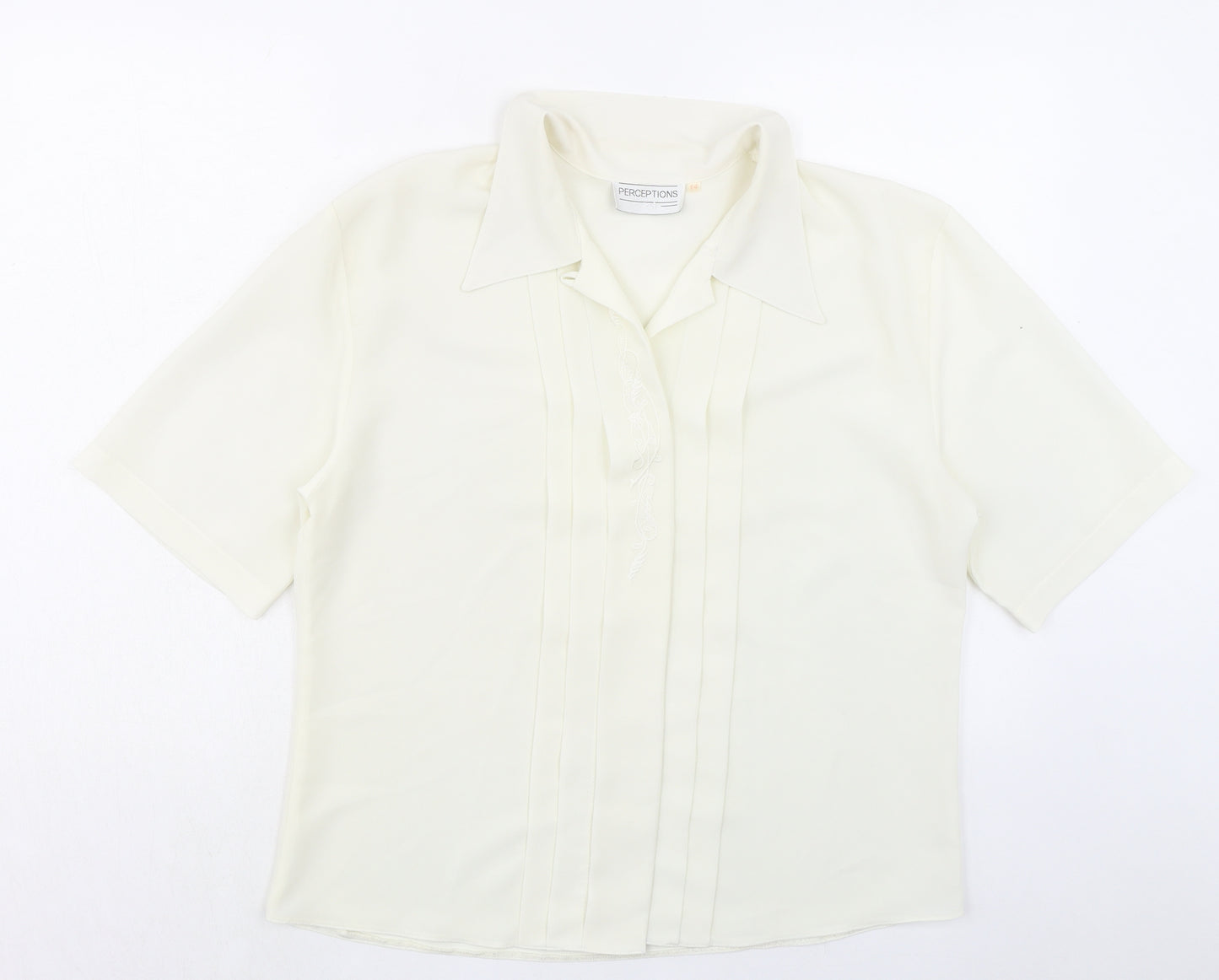 Perceptions Womens Ivory Polyester Basic Button-Up Size 14 Collared