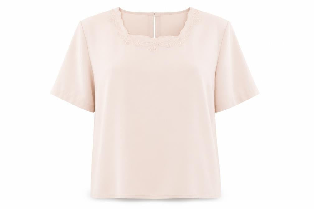Front view of Canda women’s pink polyester basic blouse, size UK 16, round neck