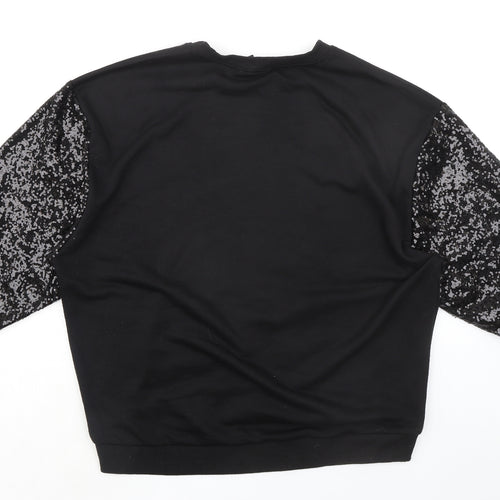 Alkha Womens Black Cotton Pullover Sweatshirt Size S Pullover - Sequin Sleeves Queen Size S-M