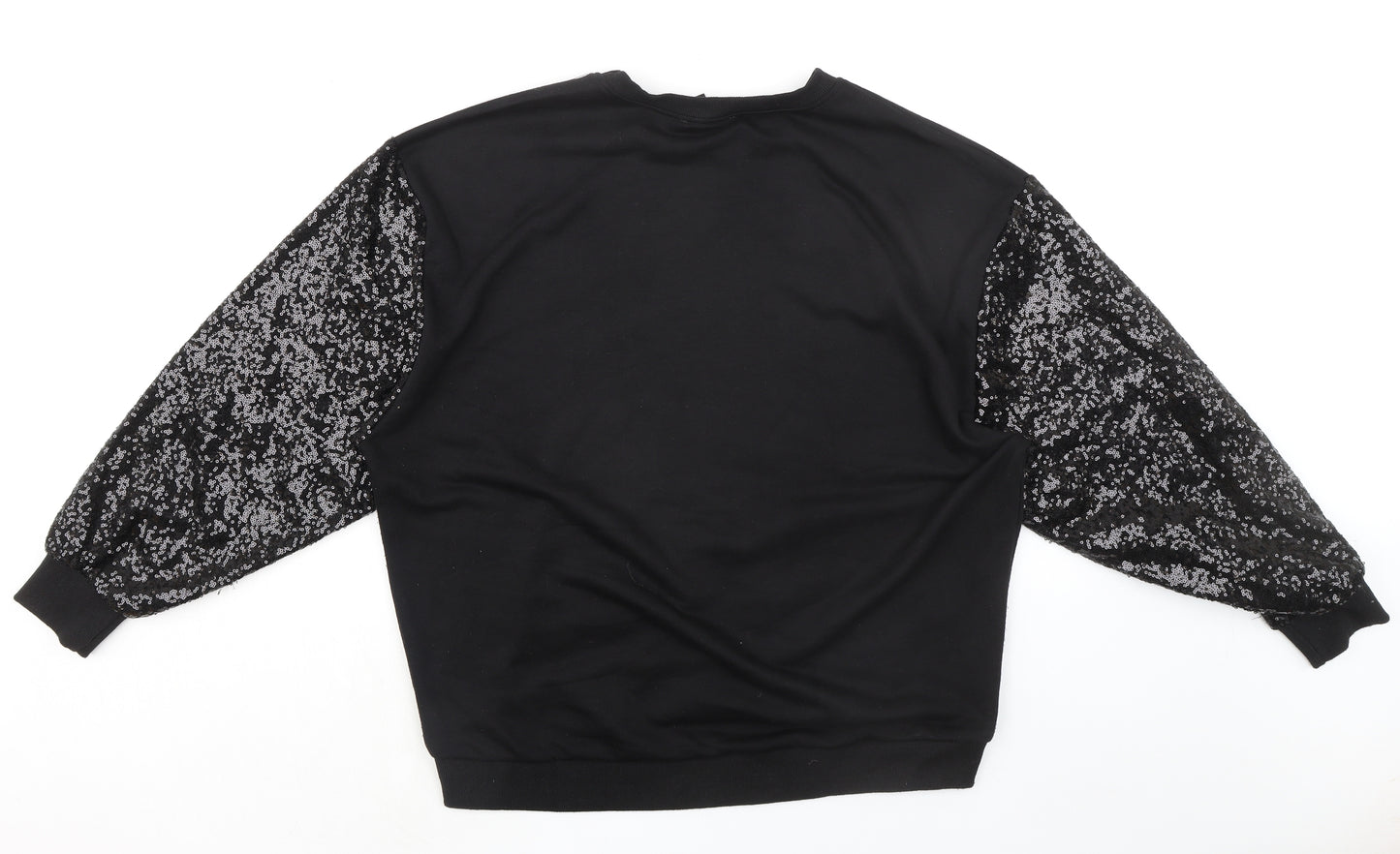 Alkha Womens Black Cotton Pullover Sweatshirt Size S Pullover - Sequin Sleeves Queen Size S-M