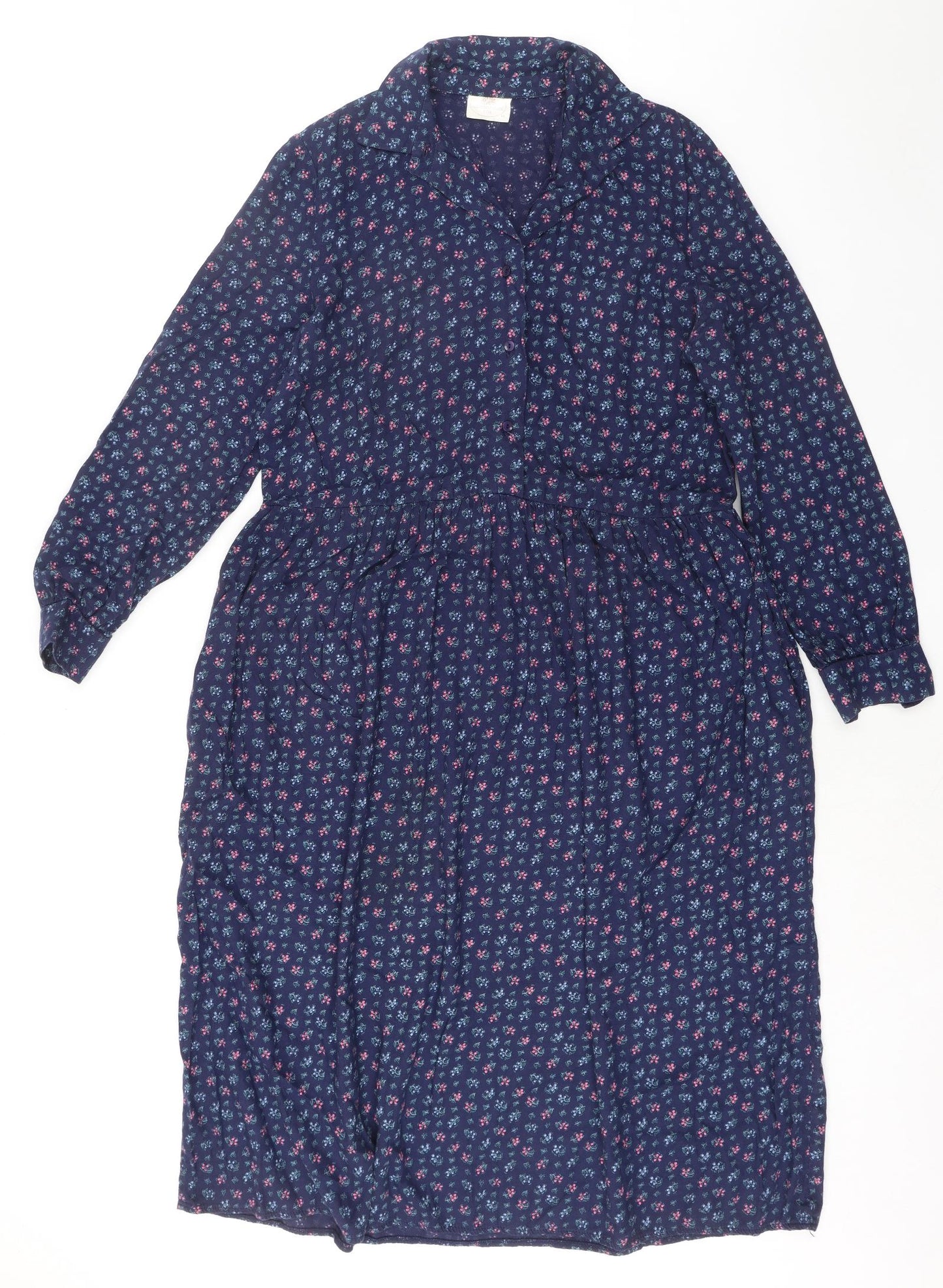 Nightingales Womens Blue Geometric Polyester Shirt Dress Size 14 Collared Button