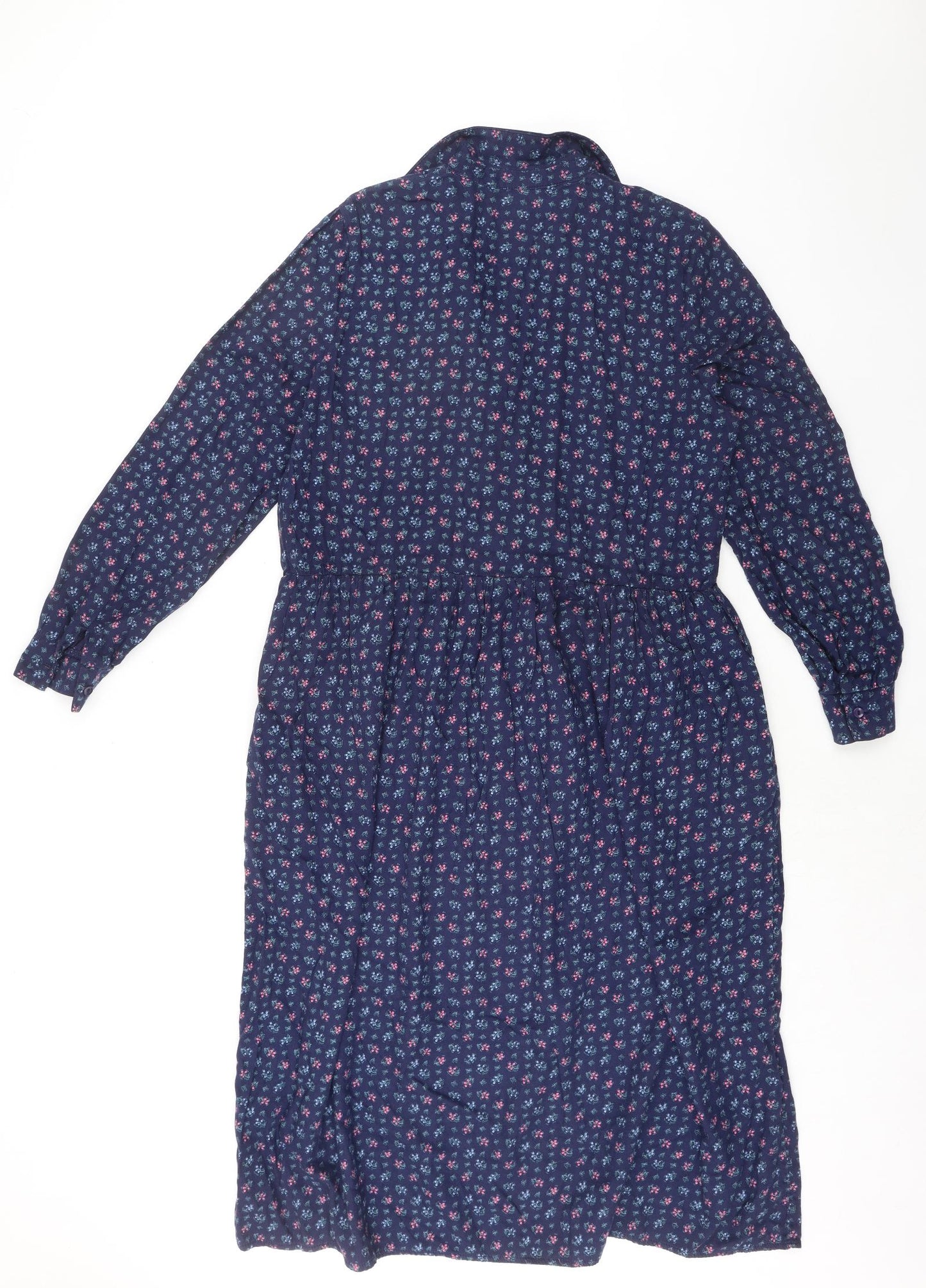 Nightingales Womens Blue Geometric Polyester Shirt Dress Size 14 Collared Button