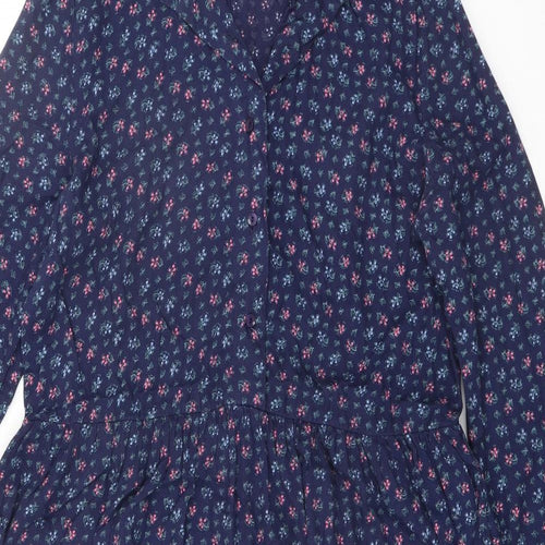 Nightingales Womens Blue Geometric Polyester Shirt Dress Size 14 Collared Button
