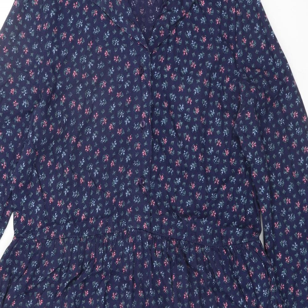 Nightingales Womens Blue Geometric Polyester Shirt Dress Size 14 Collared Button
