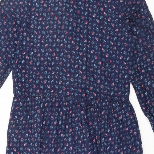 Nightingales Womens Blue Geometric Polyester Shirt Dress Size 14 Collared Button