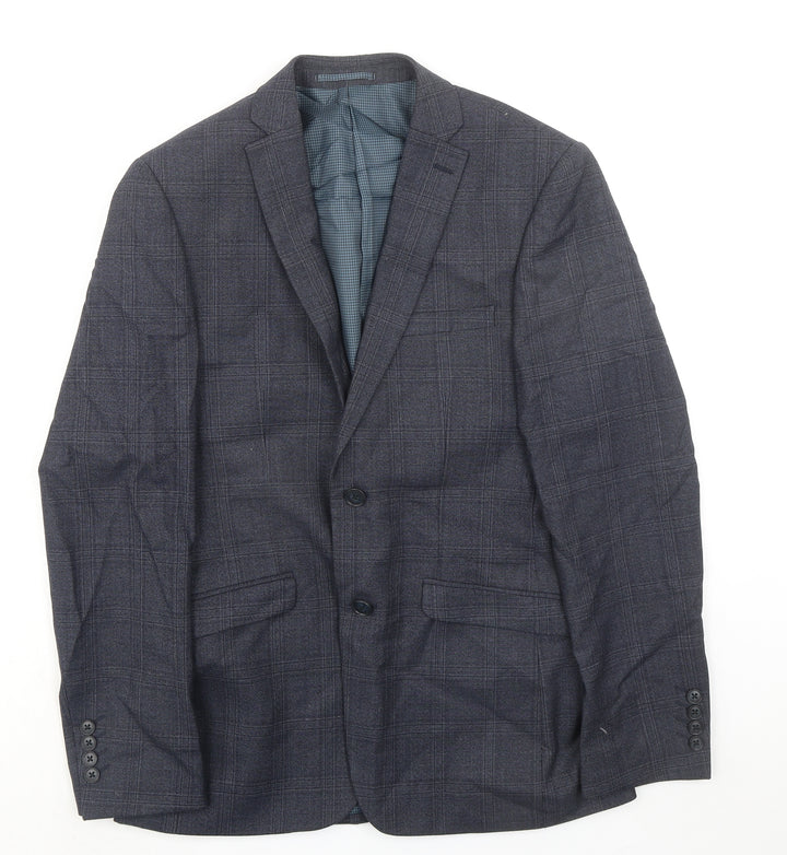 Onesixfive Mens Grey Plaid Wool Jacket Suit Jacket Size 38 Regular