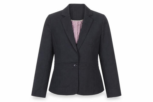 Front view of Next women’s blue striped jacket blazer, size UK 10, button