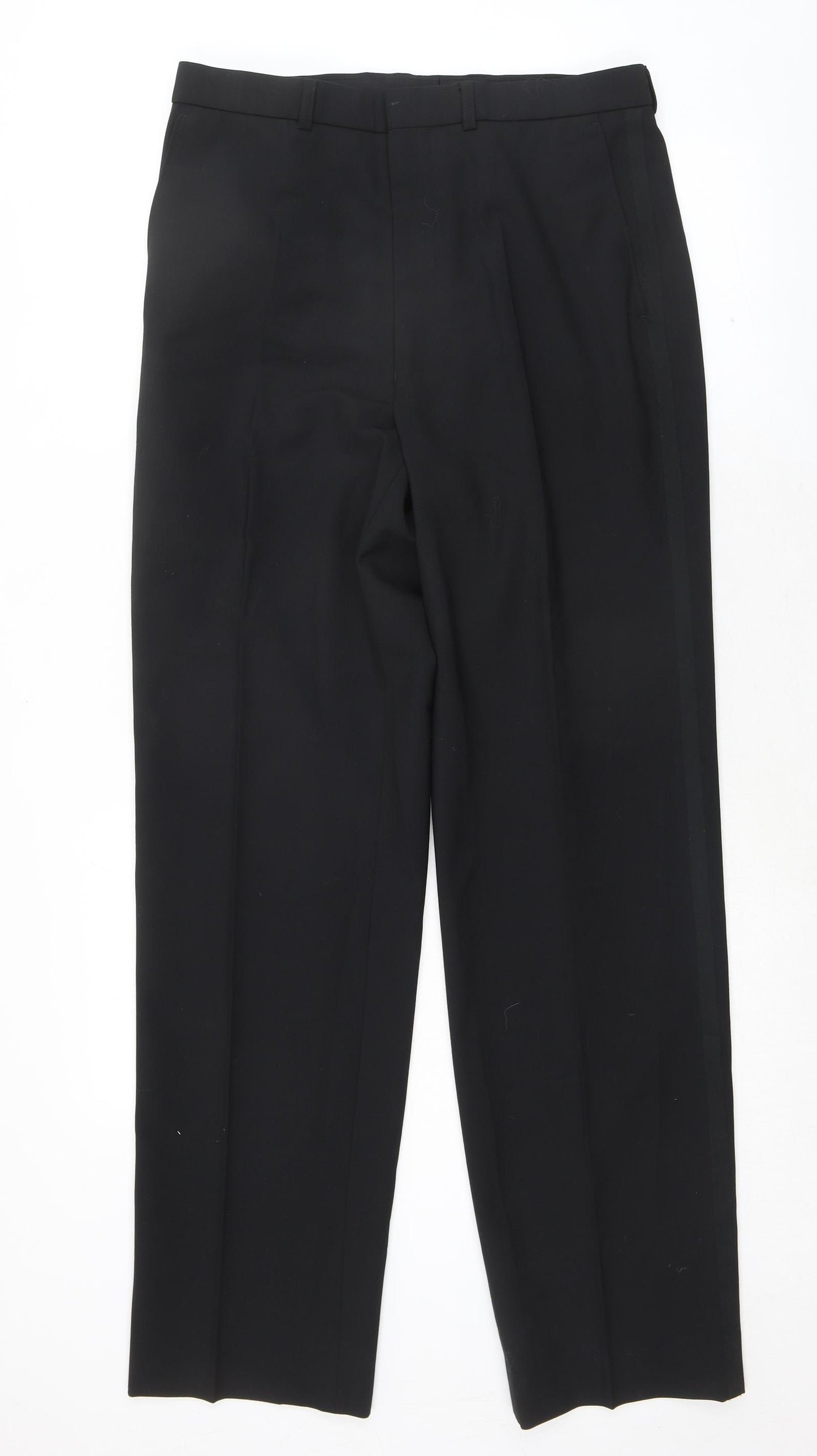 Marks and Spencer Mens Black Polyester Dress Pants Trousers Size 32 in L33 in Regular Zip