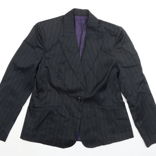 Autograph Womens Black Striped Jacket Blazer Size 14 Button