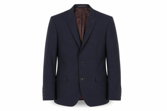 Front view of Next men’s blue polyester jacket suit jacket, size 42, regular