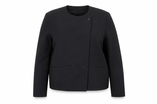Front view of St Michael women’s black jacket blazer, size UK 14, button