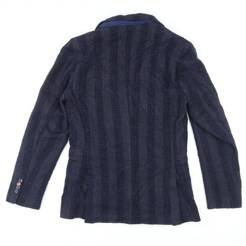 Mulish Mens Blue Striped Polyester Jacket Blazer Size L Regular