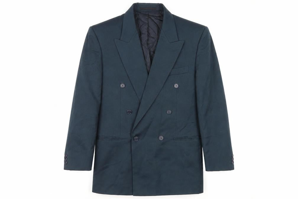 Front view of C&A men’s blue polyester jacket suit jacket, size M, regular