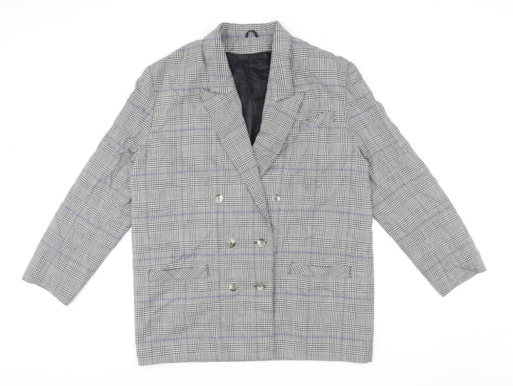 St. Bernard Womens Grey Plaid Polyester Jacket Blazer Size 16