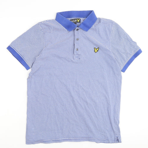 Lyle & Scott Mens Blue Striped Cotton Polo Size M Collared Button