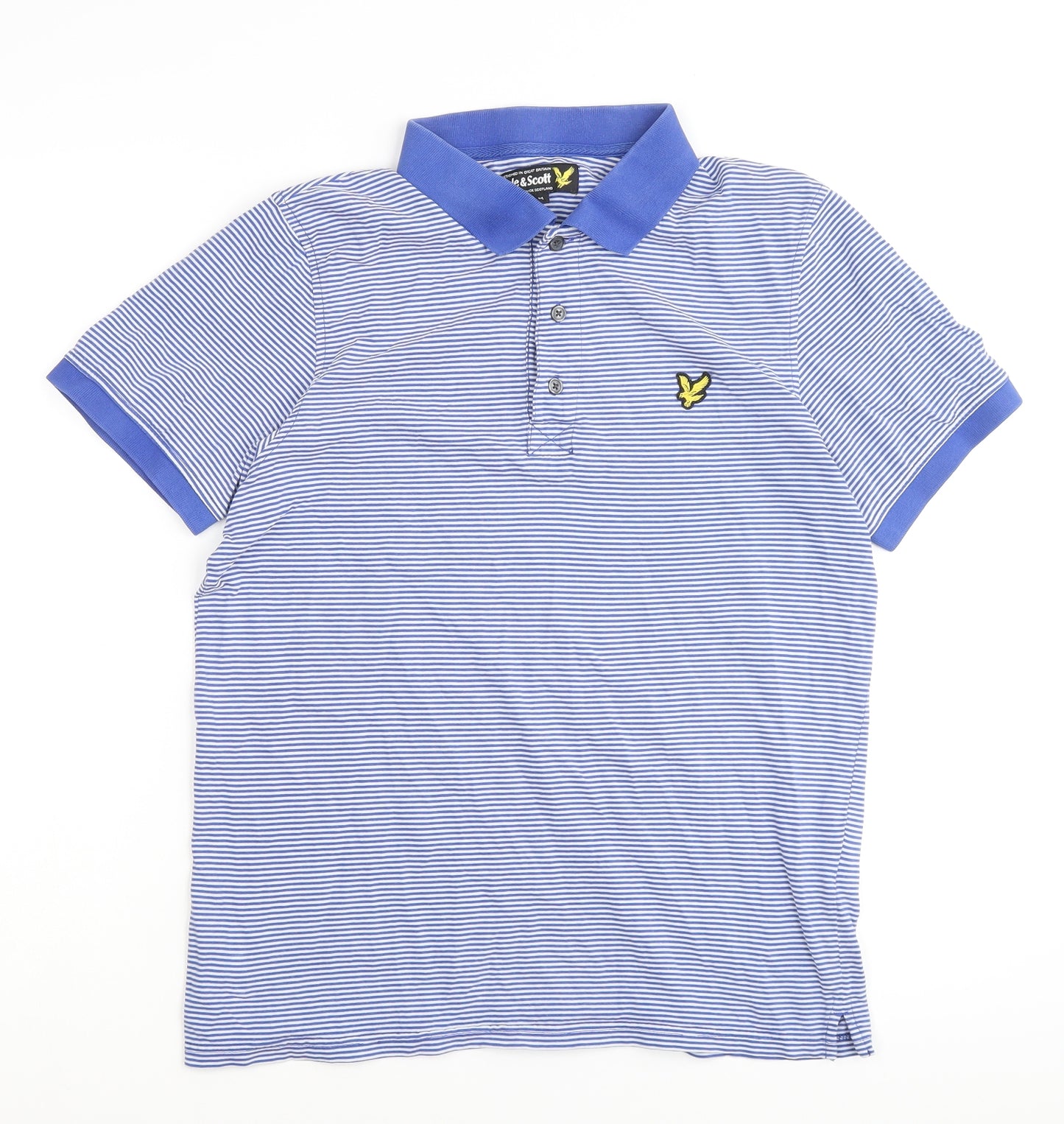 Lyle & Scott Mens Blue Striped Cotton Polo Size M Collared Button