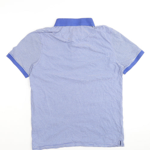 Lyle & Scott Mens Blue Striped Cotton Polo Size M Collared Button