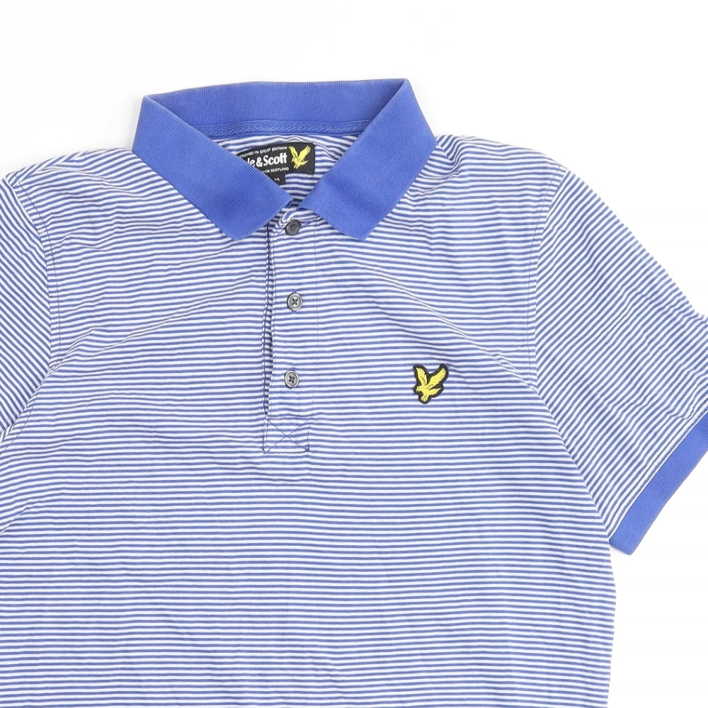 Lyle & Scott Mens Blue Striped Cotton Polo Size M Collared Button