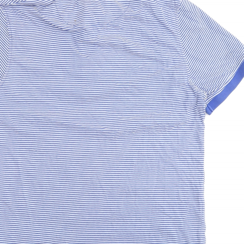Lyle & Scott Mens Blue Striped Cotton Polo Size M Collared Button