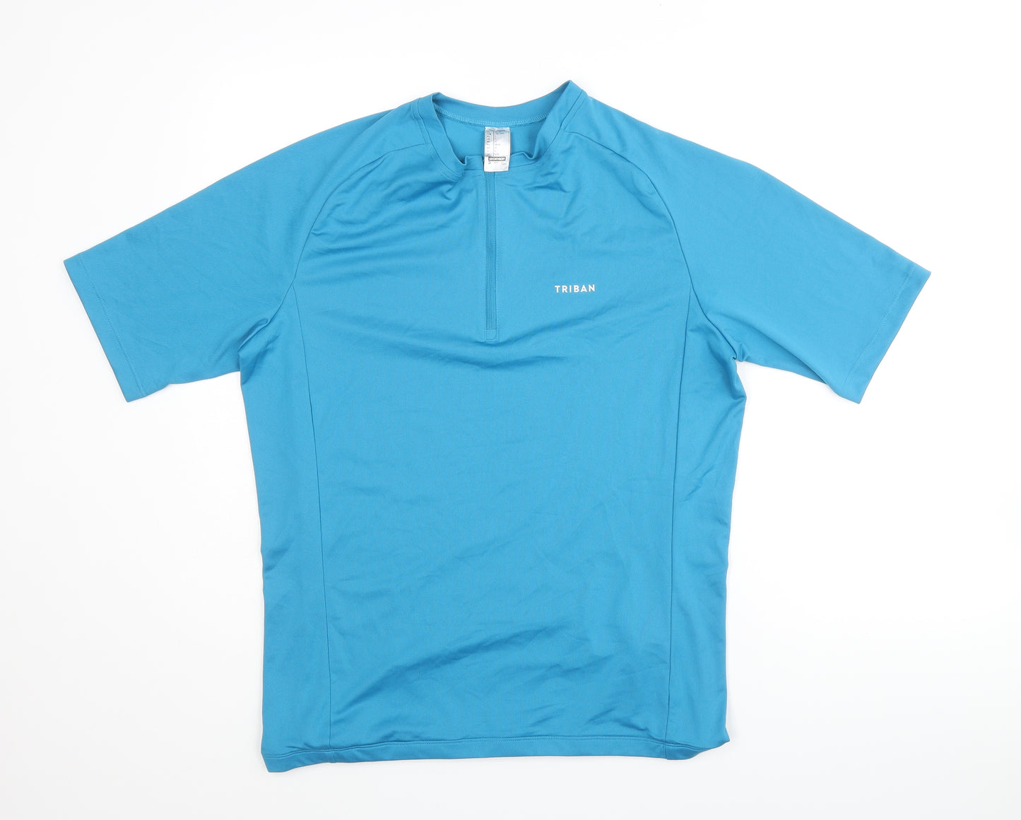 DECATHLON Mens Blue Polyester Basic T-Shirt Size L Round Neck - Quarter-Zip