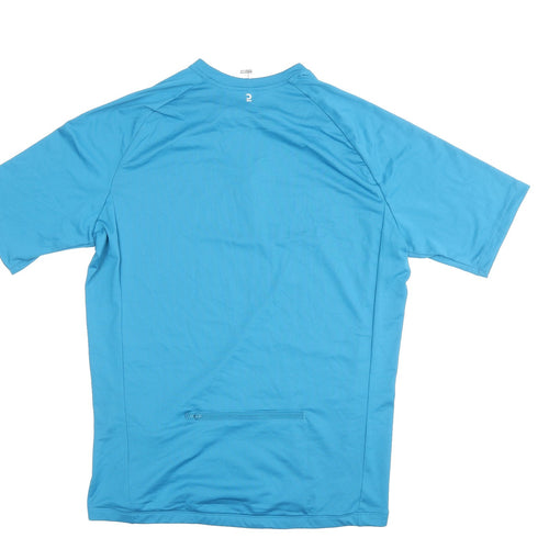 DECATHLON Mens Blue Polyester Basic T-Shirt Size L Round Neck - Quarter-Zip
