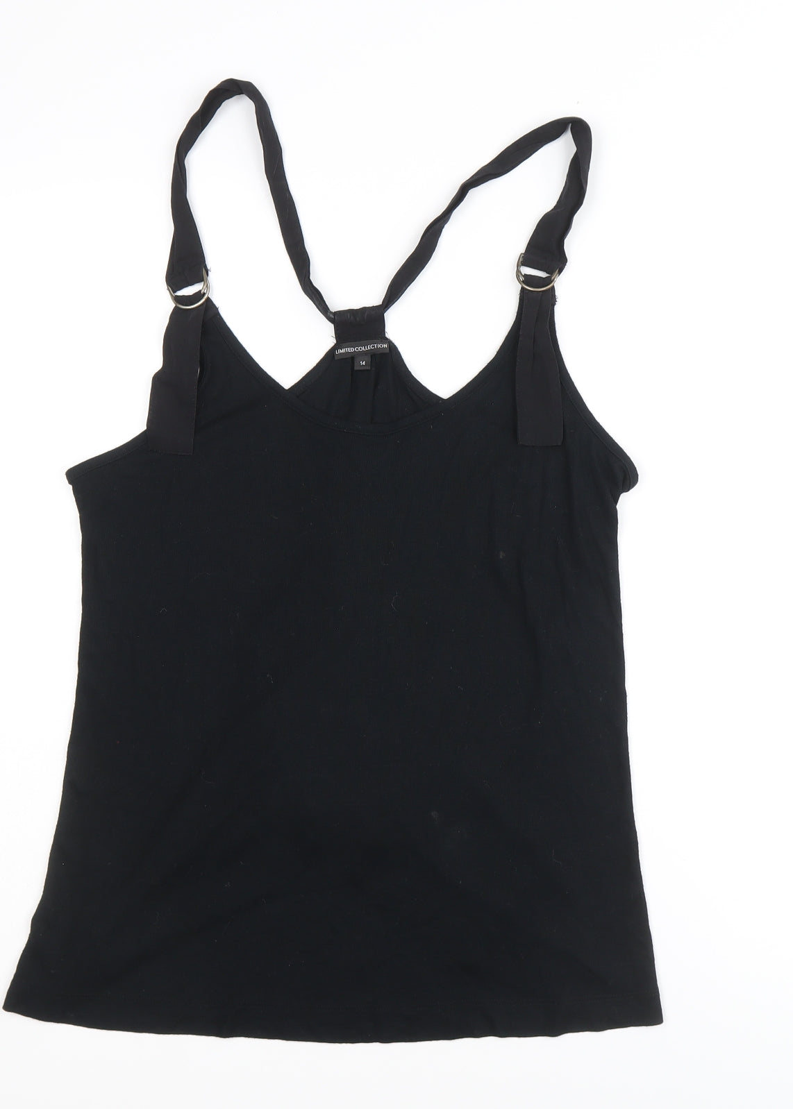 Marks and Spencer Womens Black 100% Cotton Basic Tank Size 14 Round Neck