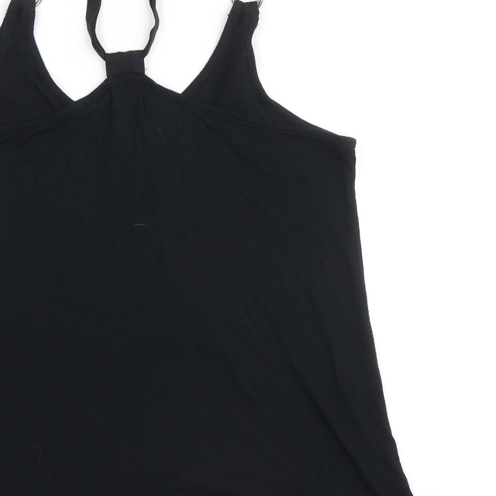 Marks and Spencer Womens Black 100% Cotton Basic Tank Size 14 Round Neck