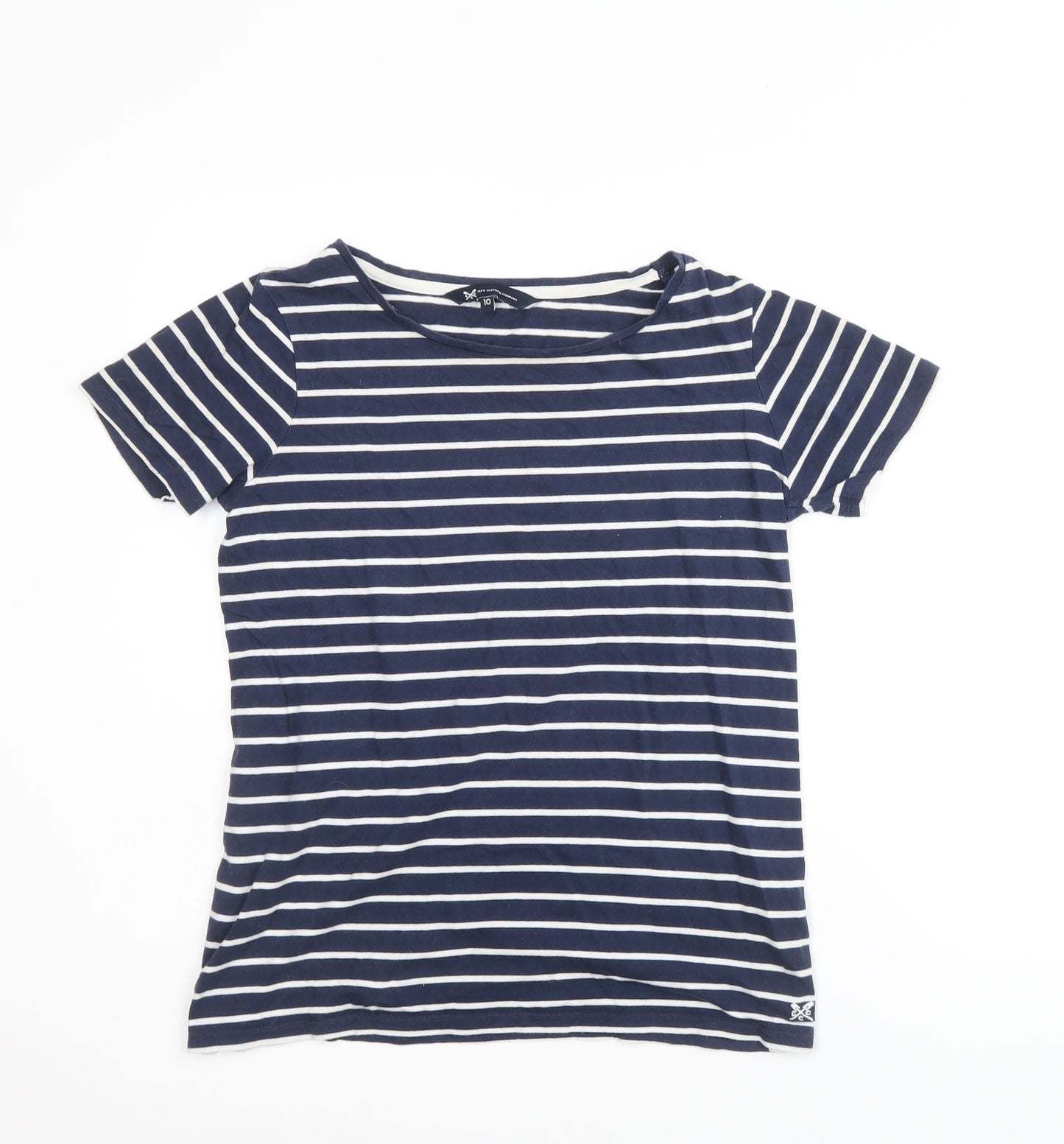 Crew Clothing Company Womens Blue Striped 100% Cotton Basic T-Shirt Size 10 Round Neck