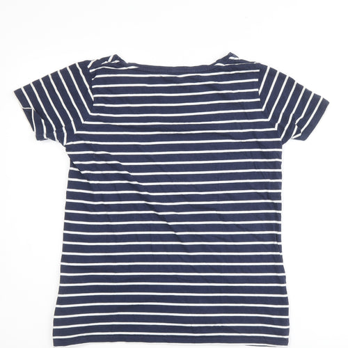 Crew Clothing Company Womens Blue Striped 100% Cotton Basic T-Shirt Size 10 Round Neck