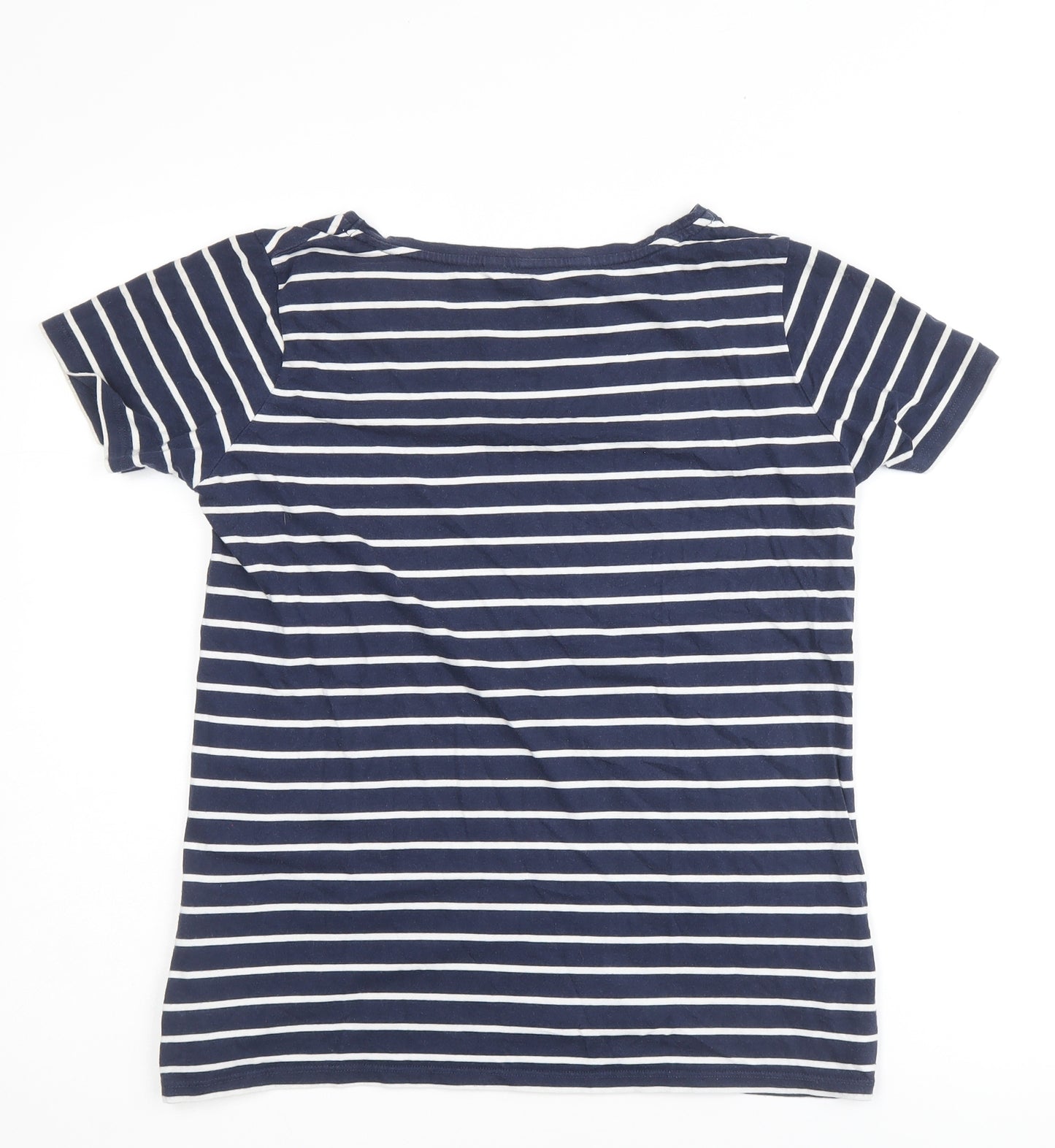 Crew Clothing Company Womens Blue Striped 100% Cotton Basic T-Shirt Size 10 Round Neck
