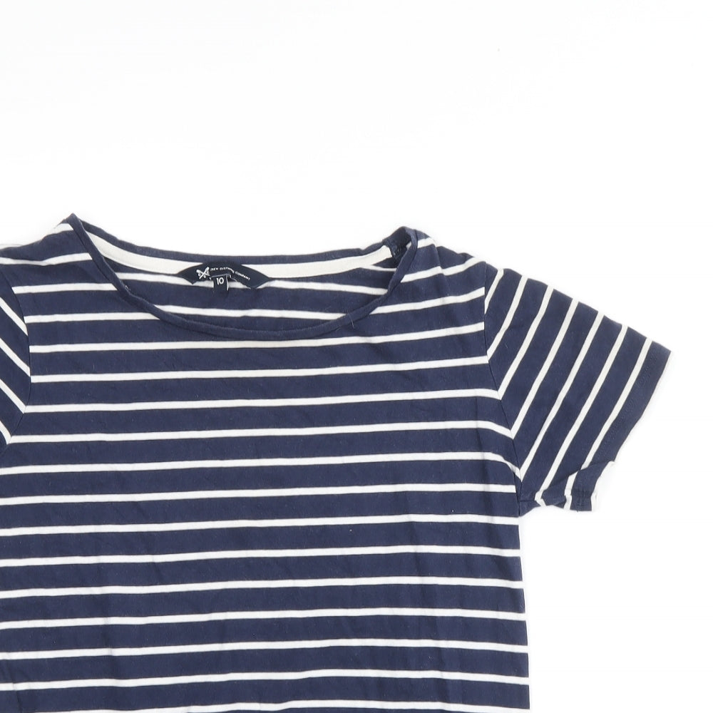 Crew Clothing Company Womens Blue Striped 100% Cotton Basic T-Shirt Size 10 Round Neck