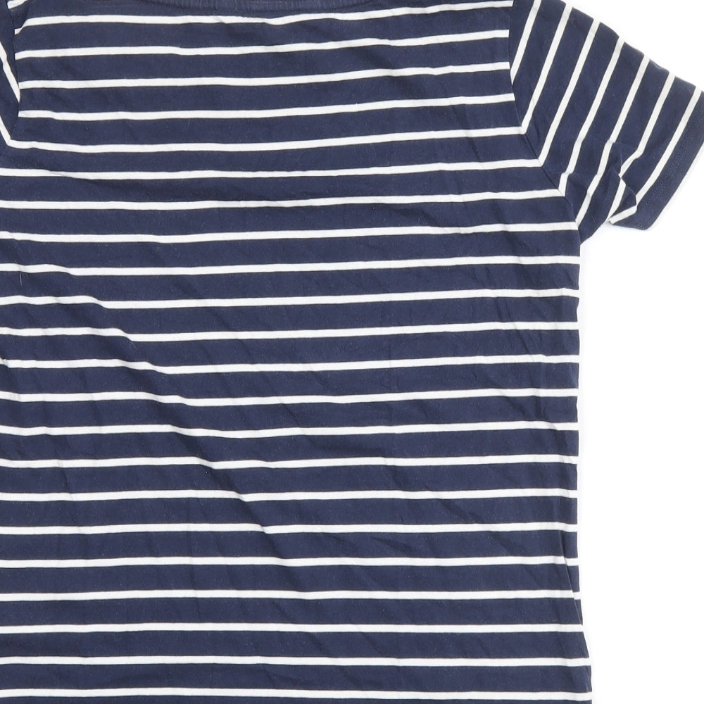 Crew Clothing Company Womens Blue Striped 100% Cotton Basic T-Shirt Size 10 Round Neck