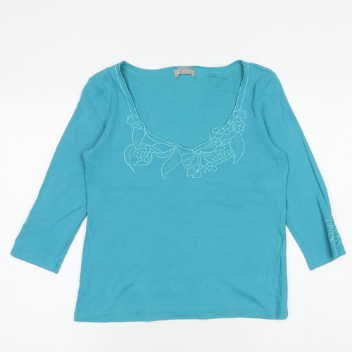 Per Una Womens Blue 100% Cotton Basic T-Shirt Size 14 Round Neck