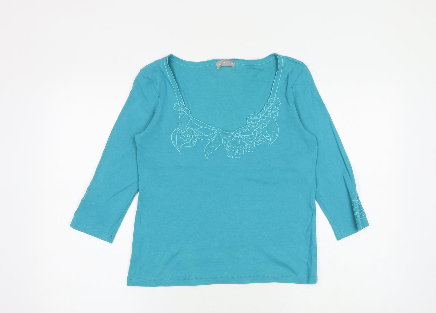 Per Una Womens Blue 100% Cotton Basic T-Shirt Size 14 Round Neck