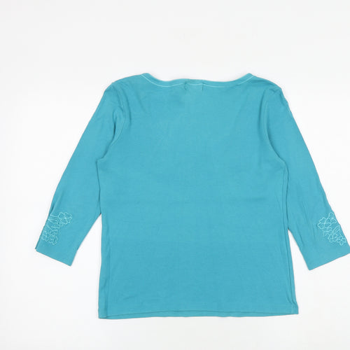 Per Una Womens Blue 100% Cotton Basic T-Shirt Size 14 Round Neck